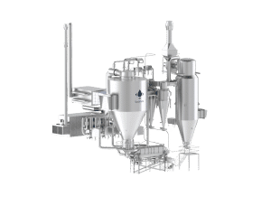 Spray drying plant with bag filter and cyclones